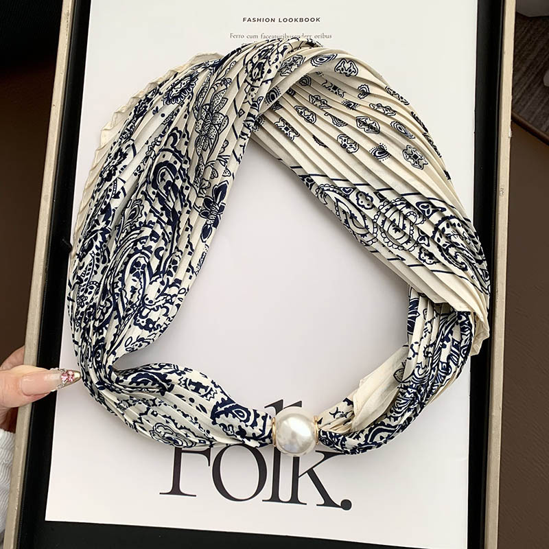 Hebilla de succión magnética collar de perlas bufanda de seda larga y estrecha bufanda de cuello femenino con camisa bufanda fina bufanda de seda plisada bufanda
