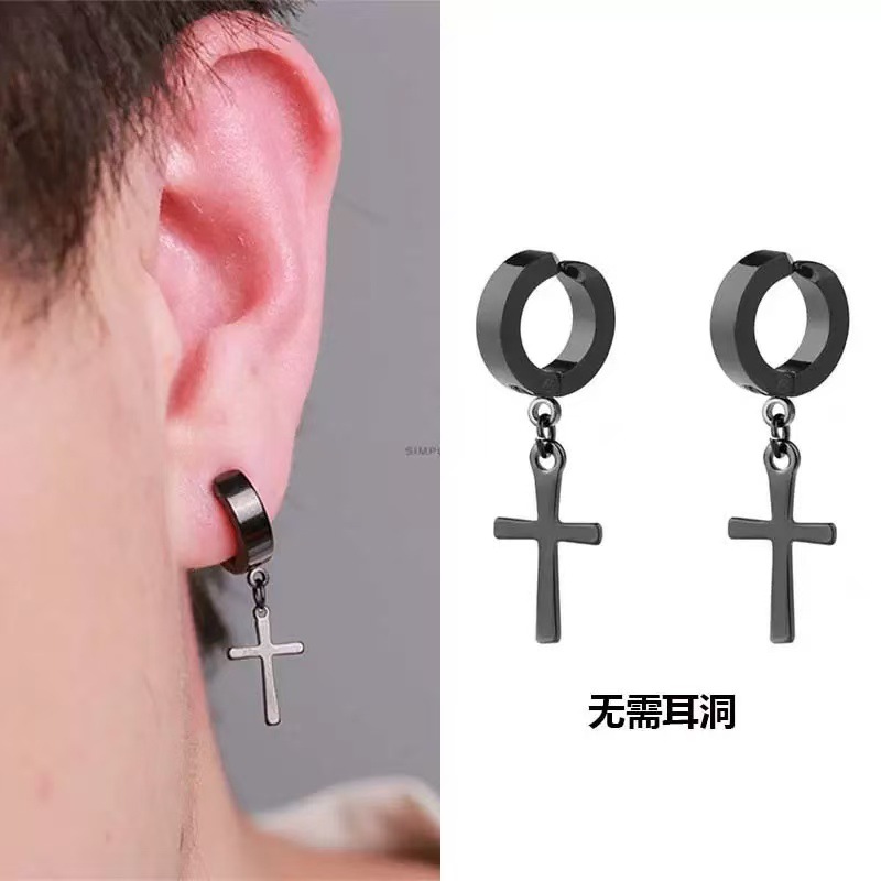 Korean and Japanese Fashion Style Collection Trendy European and American Small Black Personality Hip-Hop Earrings Long Earrings Wholesale for E-Commerce