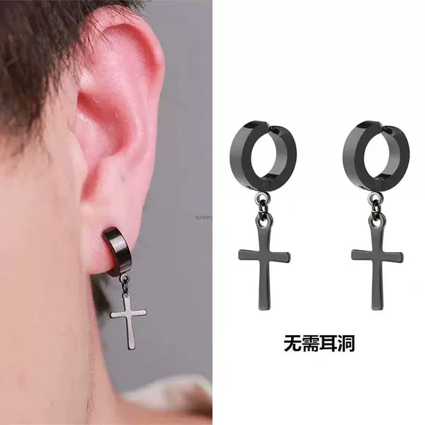 Korean and Japanese Fashion Style Collection Trendy European and American Small Black Personality Hip-Hop Earrings Long Earrings Wholesale for E-Commerce