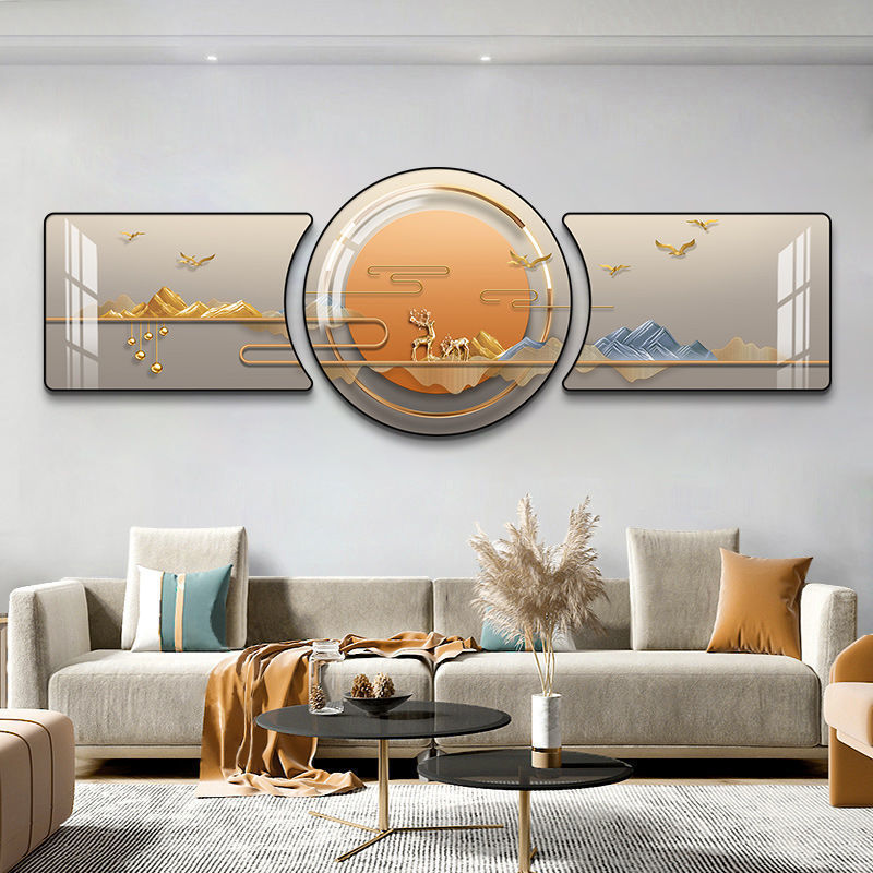 现代简约客厅装饰画沙发背景墙挂画抽象轻奢卧室壁画新中式三联画|undefined
