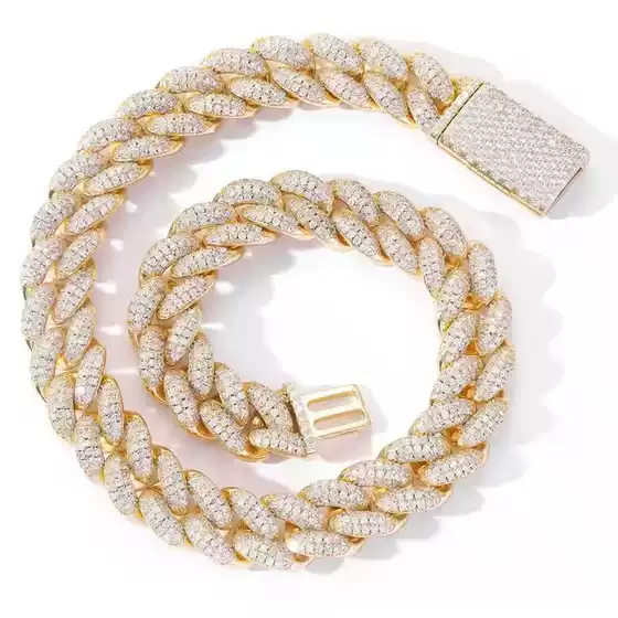 European and American hip-hop 20mm full diamond bubble Cuban chain moissanite necklace cross-border accessories high-end men
