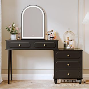 New American Retro Makeup Coffee Table Combination Home New French Small Apartment Living Room Solid Wood Black Makeup Table