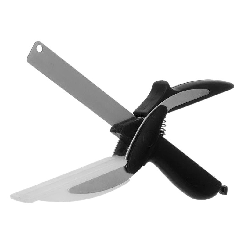 Tijeras para alimentos y verduras 2 en 1, cuchillo inteligente de acero inoxidable con resorte, herramienta de cocina multifuncional para el hogar, portátil.