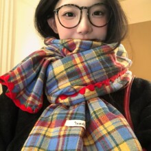 彩色格纹围巾女2025新款冬季韩系高级感加厚保暖防寒护颈围脖批发