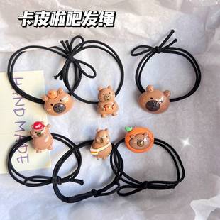 New Kapi Bar Hair Rope Head Rope Capybara Cute Cartoon Girl brown Student Couple Autumn and Winter Sweet Headwear