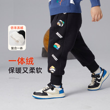 男童裤子加绒加厚冬季宝宝卫裤儿童一体绒长裤仿羊羔绒休闲裤子潮