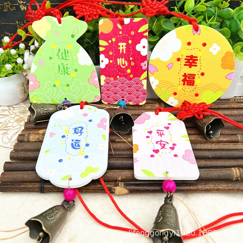 Красочные дорожные колокольчики, открытки желаний, благословение, открытки желаний, деревянные поделки, деревянные бирки, логотип для печати