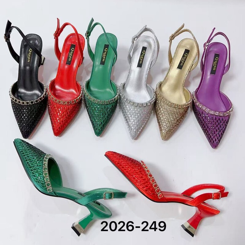 2025 Foreign Trade Large Size Rhinestone Pointed Toe Half Slippers New High-Heeled Women's Stiletto Sandals for Cross-Border Trade