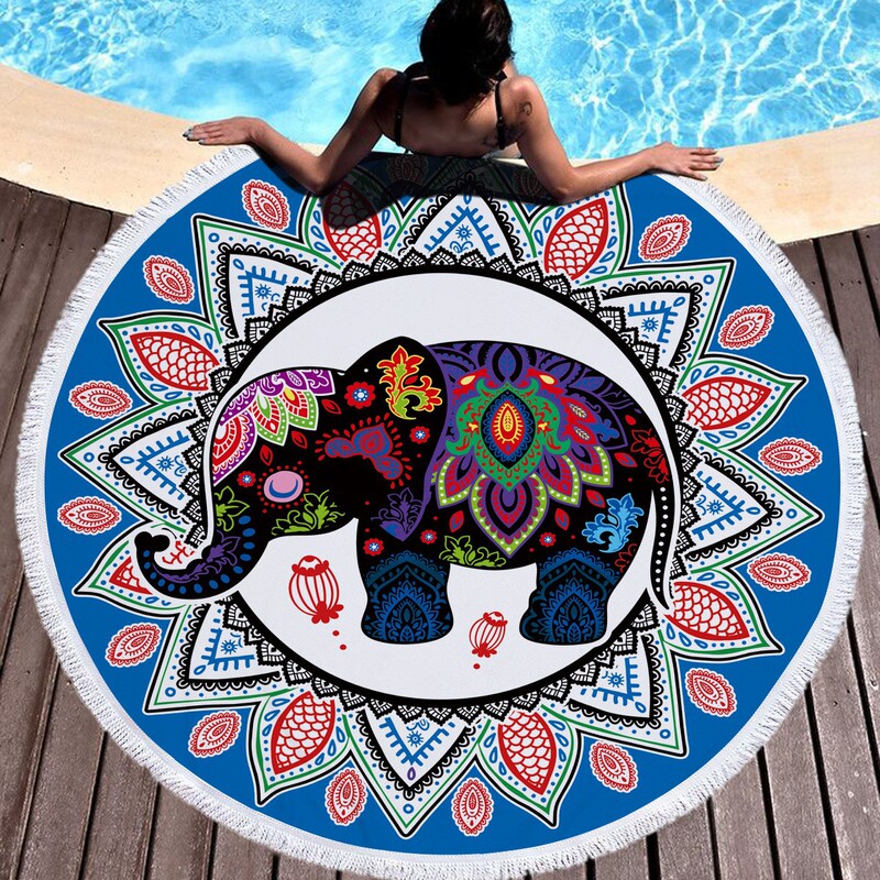 European and American Style Microfiber Round Beach Towel Bath Towel Tropical Plant Print with Tassels 150cm Export Export