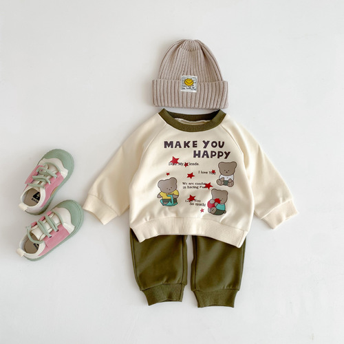 new autumn bear fashionable children's clothing children's sweatshirt two-piece set of male and female baby clothes spring and autumn clothing