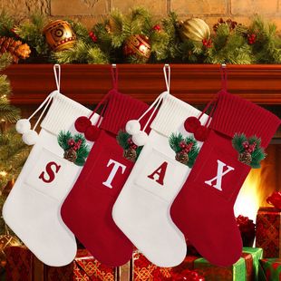 Cross Border Christmas Large Letter Christmas Stocking Cute Red Christmas Tree Pendant White Creative Holiday Decorations