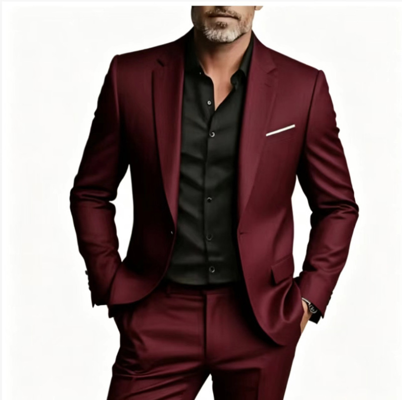 European and American Men's Two-Piece Business Formal Suits, Korean Style Slim Fit Groomsmen and Groom Wedding Suits