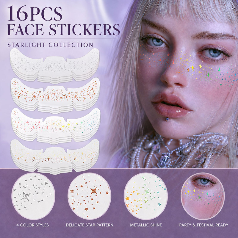 Popular Rose Gold Freckle Tattoo Stickers with Gold and Silver Foil for Party Glitter Face Makeup Temporary Tattoo Stickers