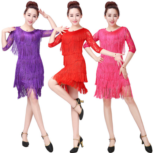 Yimeng Latin dance clothing for adult women spring new hollow lace top hip-covering tassel Latin skirt practice clothes