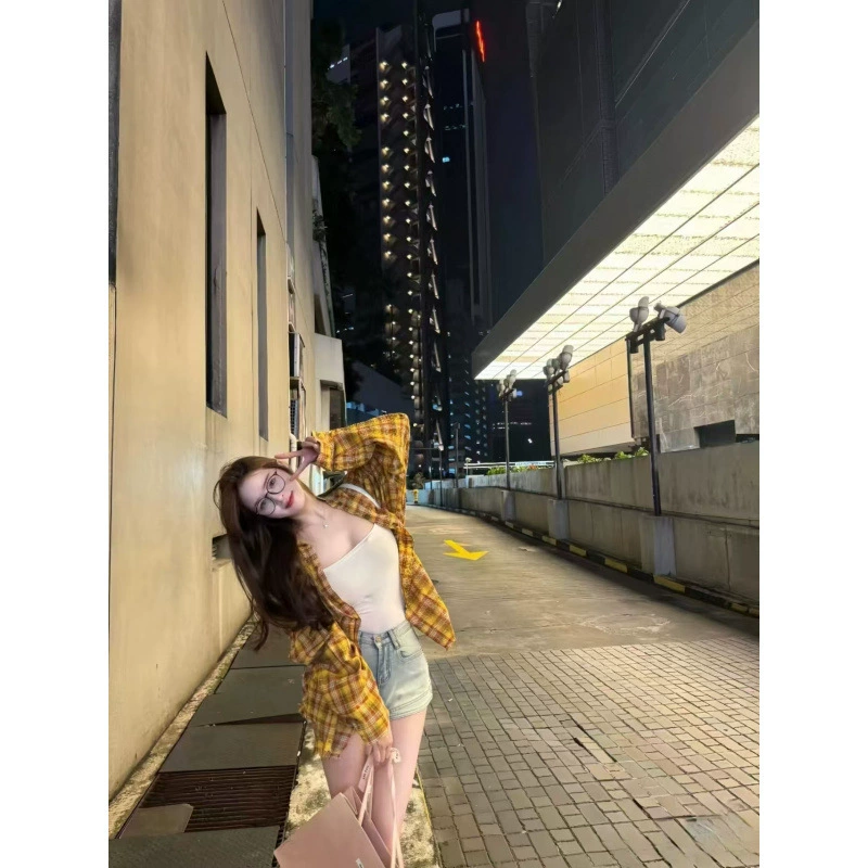 Дофамин ретро chic желтая клетчатая рубашка