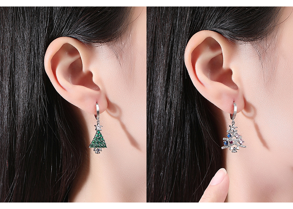 Zircon Inlay Material Drop Earrings Classification 1 Pair Quantity 1 Pair Christmas IG Style Christmas Tree Asymmetrical Inlay Copper Zircon Drop Earrings