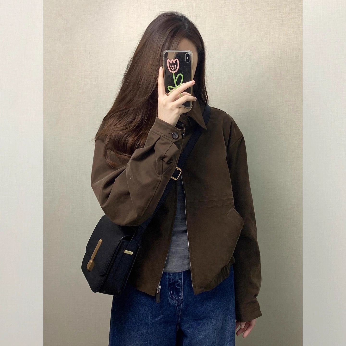 2026春新款咖色翻领高级学院风小个子短时尚休闲棒球服夹克外套女