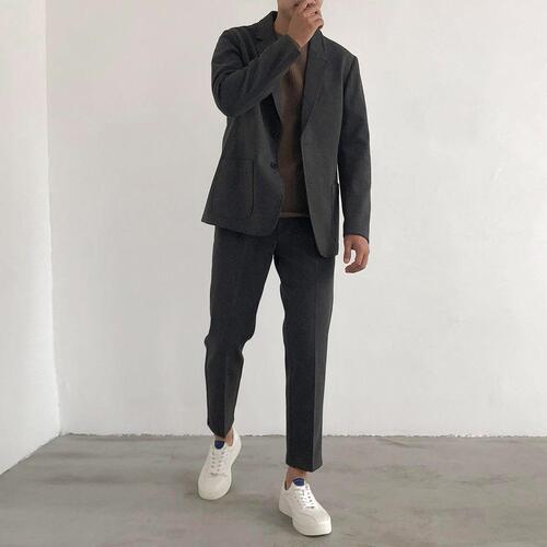 Thickened Autumn/Winter Wool Blazer Set for Men - Casual Outerwear Suit, Stylish Men's Top, Single Blazer, Korean Style, Short Length