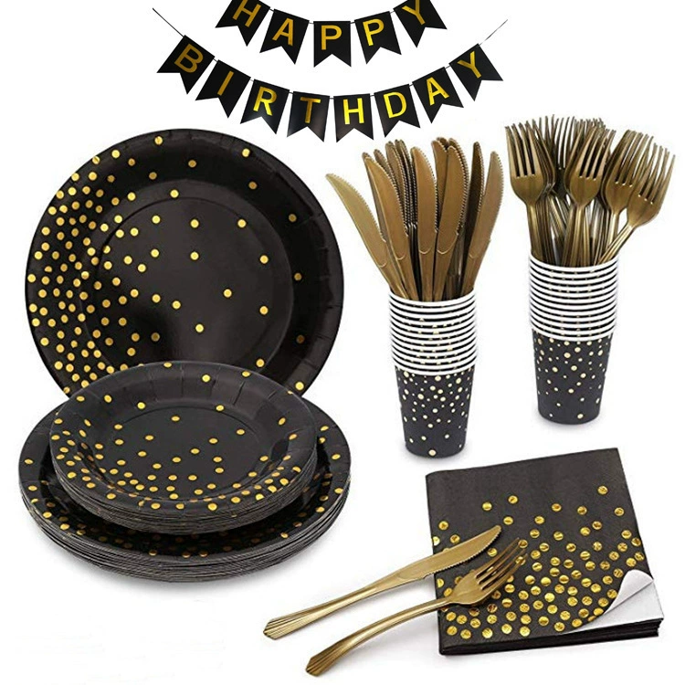 Black tableware, golden wipes, set, increased thickness