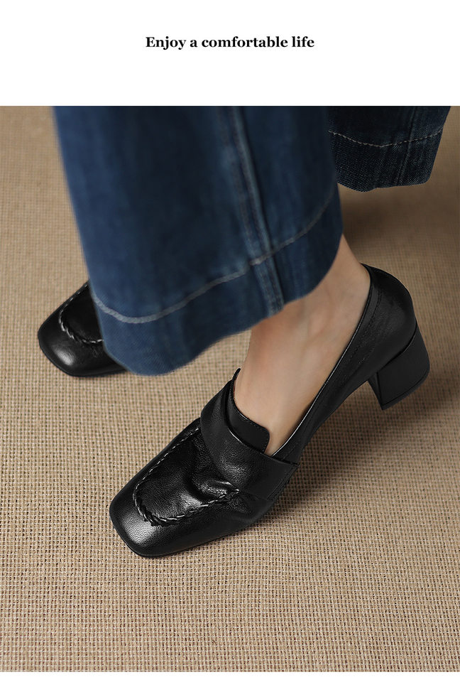 Giày cao gót nữ mũi nhọn da dê 5cm — màu nâu chi tiết 8