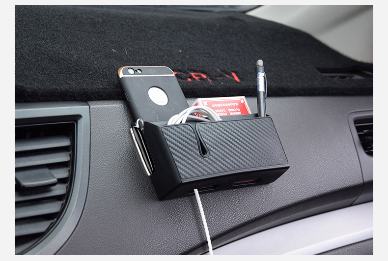 Car Adhesive Carbon Fiber Storage Box Interior Organizer Car Phone Holder