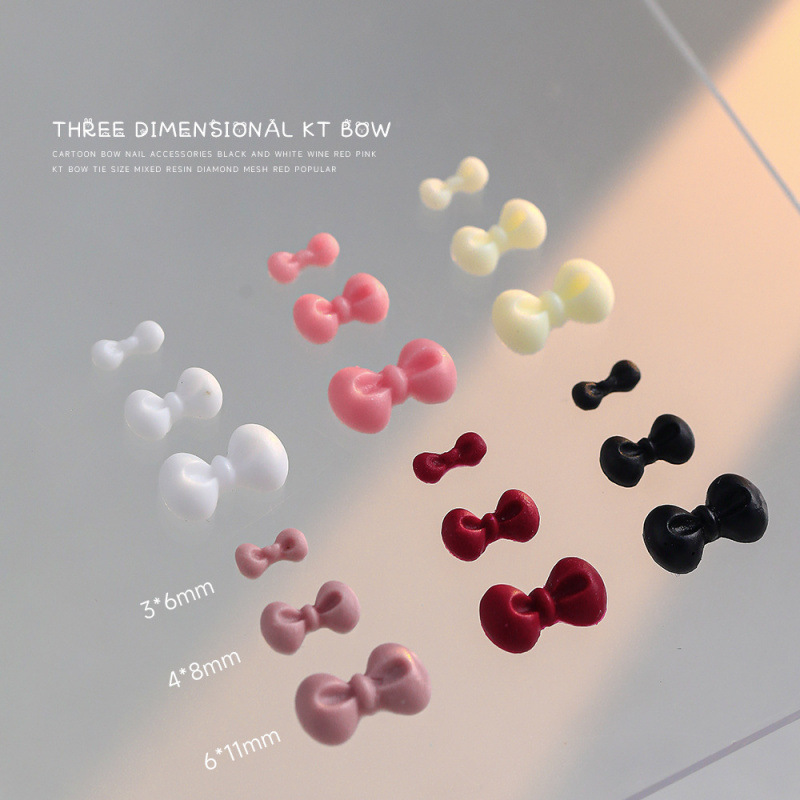 Resin Nail Art Accessories Kt Bow Sweet Girly Heart Three-Dimensional Colorful Bow Tie Large and Small Flat Nail Accessories