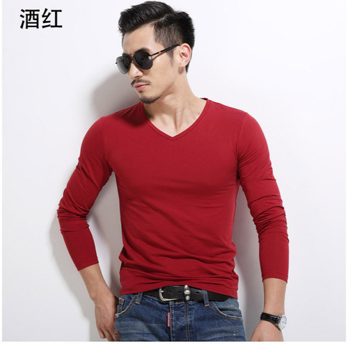 2025 Men's Solid Color Long-Sleeve T-Shirt Youth Base Shirt Men's Autumn Workwear Blank Advertising Shirt