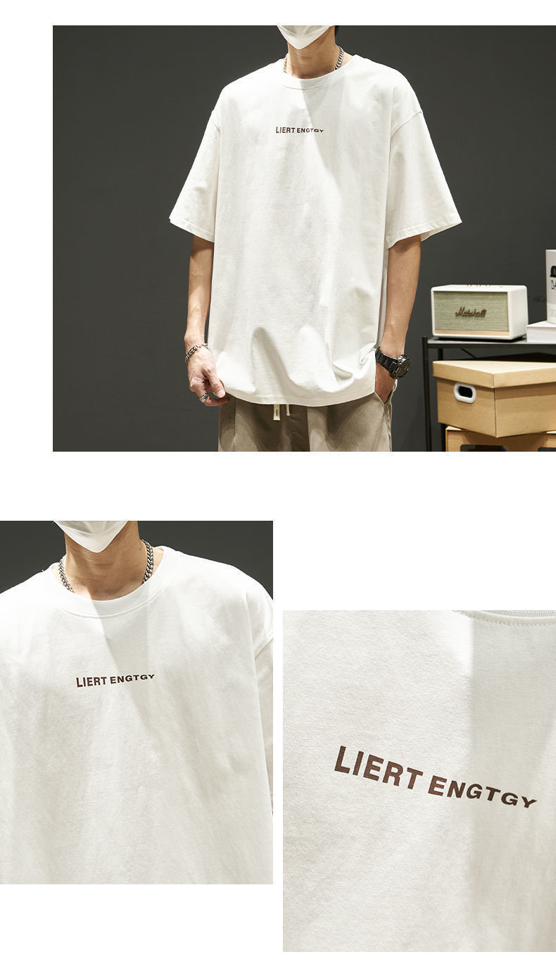 T-shirt a maniche corte in cotone, t-shirt minimalista da uomo, ampia e alla moda, versatile capo casual americano, estivo_voghion.com