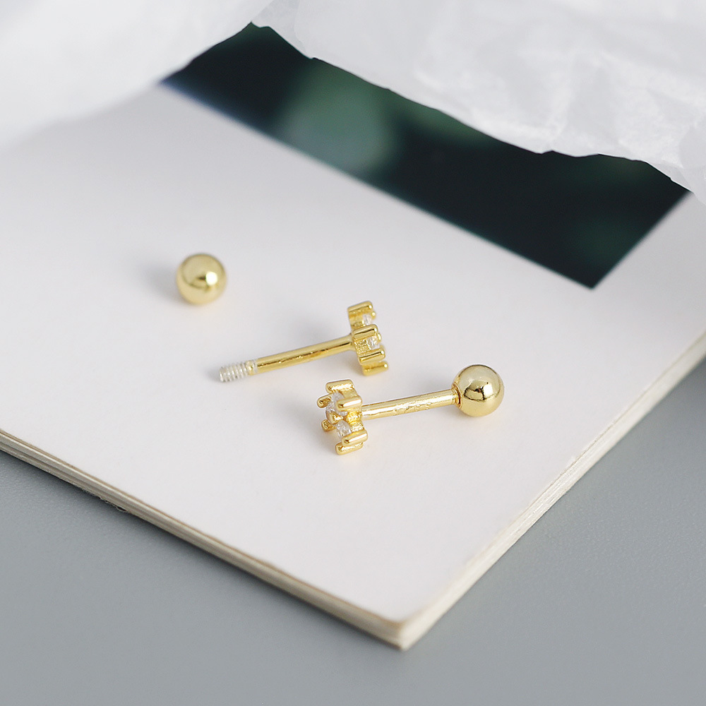s925 silver flower diamond mini screw ear bone stud sweet earrings