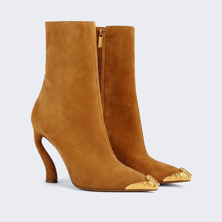 European and American Fashion Metal Toe Anti-Kick High-Heeled Short Boots for Women Sheepskin Side Zipper Stiletto Heel and Nude Boots for Women Cross-Border