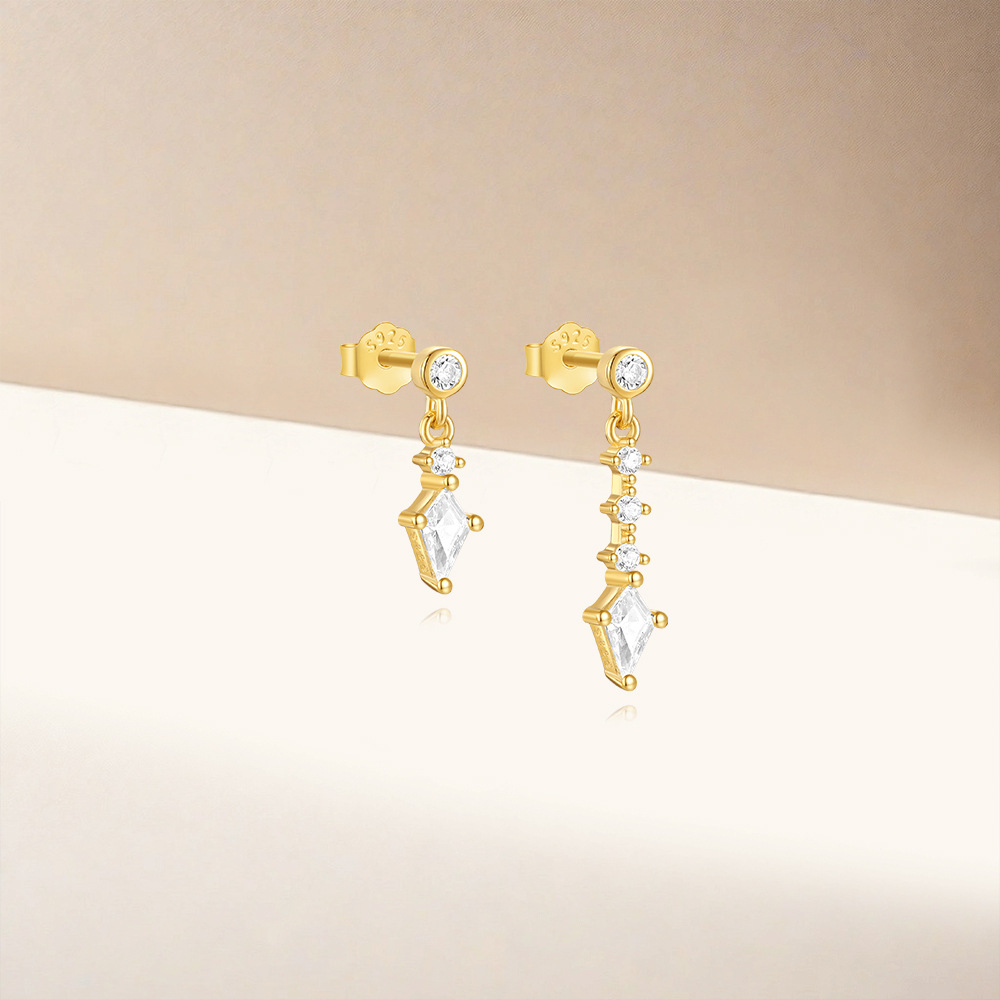 4g Weight 925 Sterling Silver Ear Needle Material Zircon Inlay Material Ear Studs Classification 1 Pair Quantity Holiday, Travel, Daily Occasion 925 Sterling Silver Material Geometric Pattern Women's Gender Tassel, Plating Design Simple Style Style 1 Pair 925 Sterling Silver Zircon Geometric Ear Studs 9