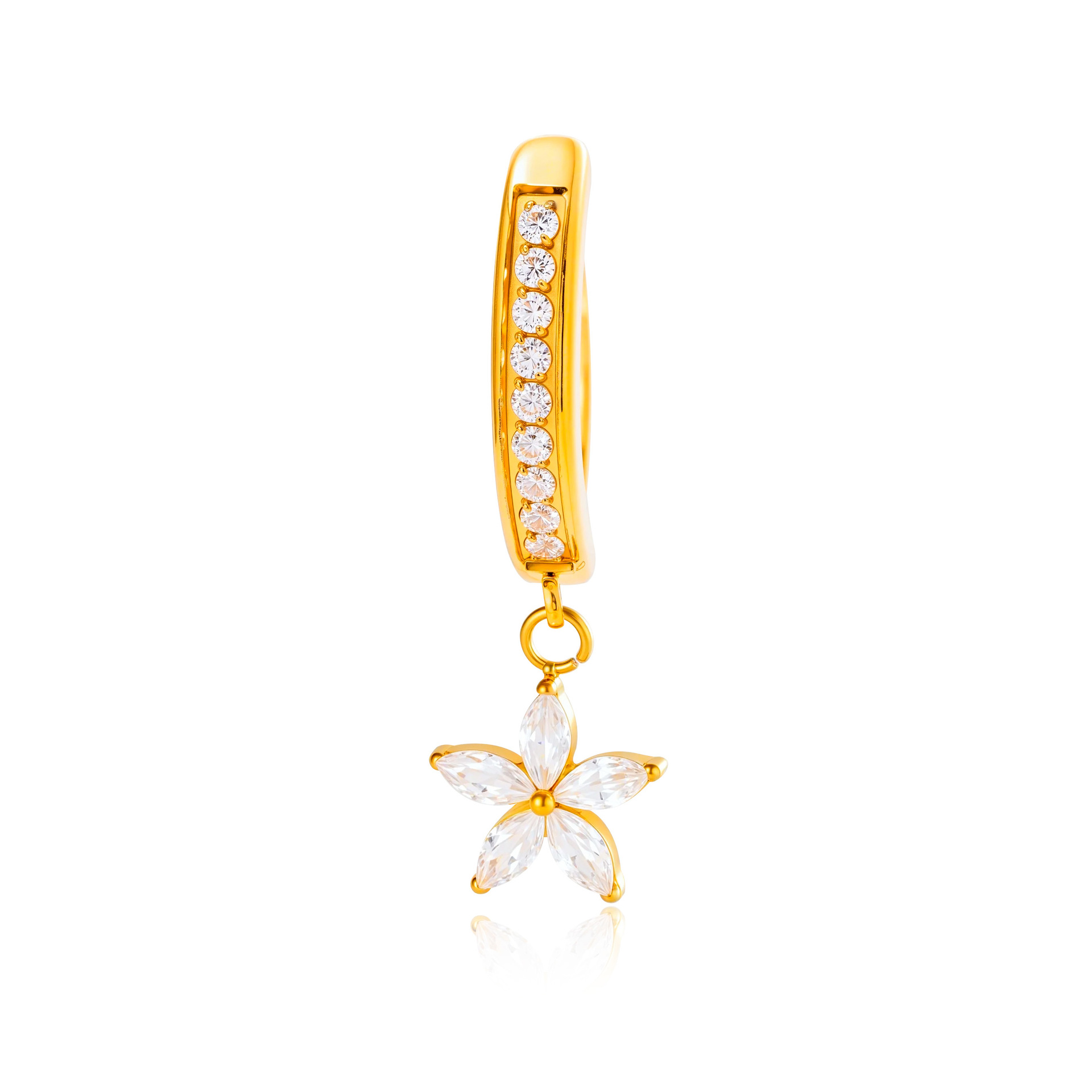 Zircon Flower Belly Button Ring In Titanium Alloy Piercing_voghion.com