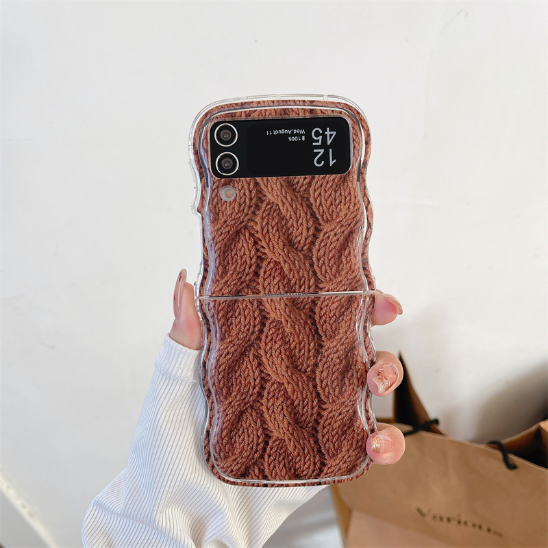 Korean style twist sweater for Samsung zflip5 folding phone case GalaxyZflip3/4 generation woven hand rope_voghion.com