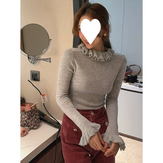 韩国东大门早春季新款减龄针织衫上衣花边领打底衫女内搭