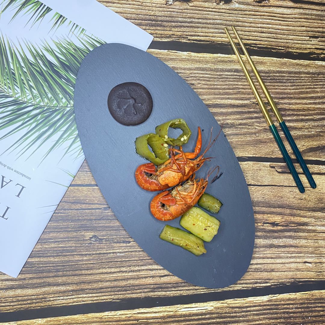 Estilo japonés y coreano retro forma ovalada Placa de roca de lujo ligero japonés sushi Placa de barbacoa plato de restaurante occidental plato de carne