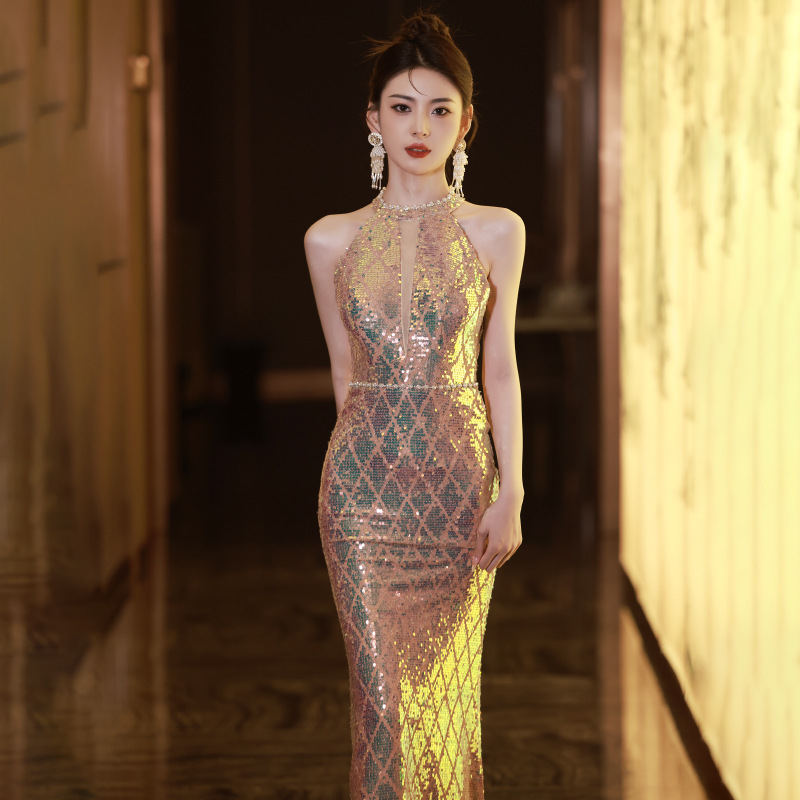 Evening Dress for Women 2026 New Style Atmospheric Sequined Mermaid Dress Banquet Elegant Long Host Performance Dress Summer
