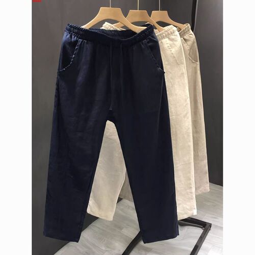 Linen pants men's summer thin breathable cotton and linen pants 2024 new casual pants straight loose men's pants quarter pants