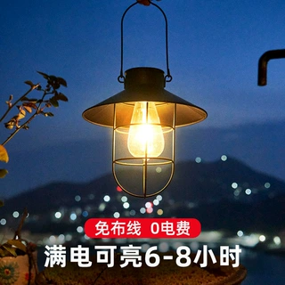 跨境定制太阳能铁艺钨丝灯复古手提灯笼草坪庭院公园景观装饰灯