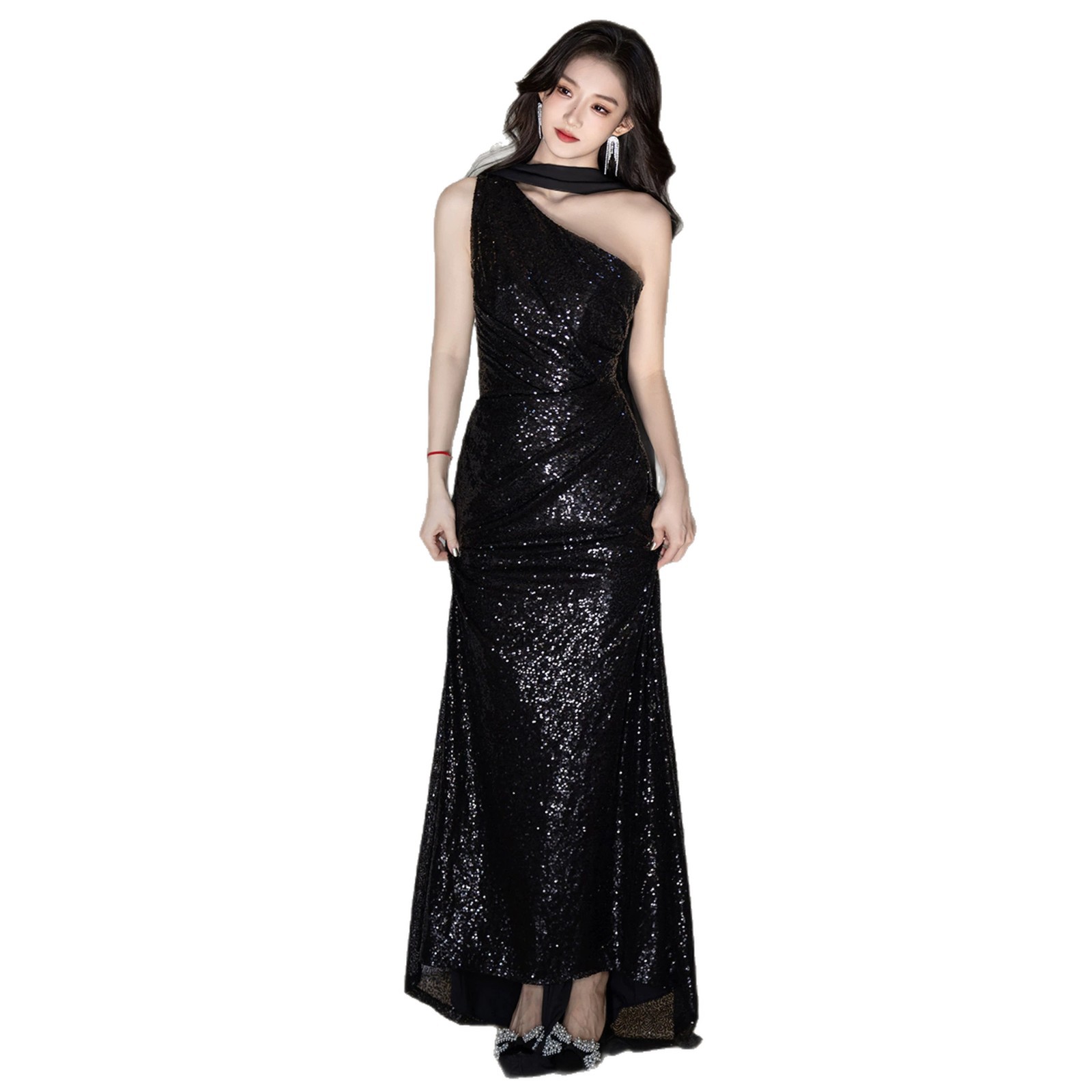 Women's Elegant Black Sequined Mermaid Evening Gown Understated Luxury Niche Style For Hostesses Coming Of Age Ceremony New_ecoleips.com