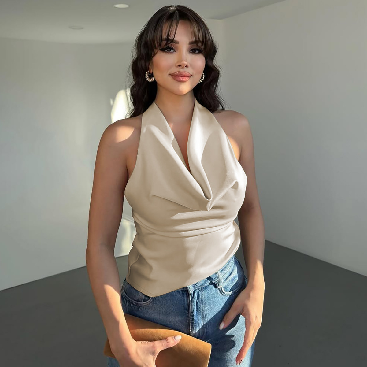 Summer Fashion Backless Solid Color Women's Top Slim Tie Strapless Trendy American Style Hot Girl Sexy Clothing_ecoleips.com