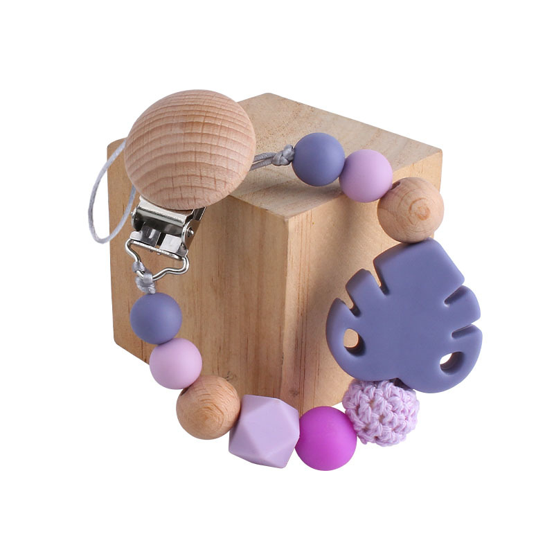Suministros para bebés Beech chupete clip juguete mordedor bebé calmante hoja de silicona molar Cadena de chupete cadena anti-caída