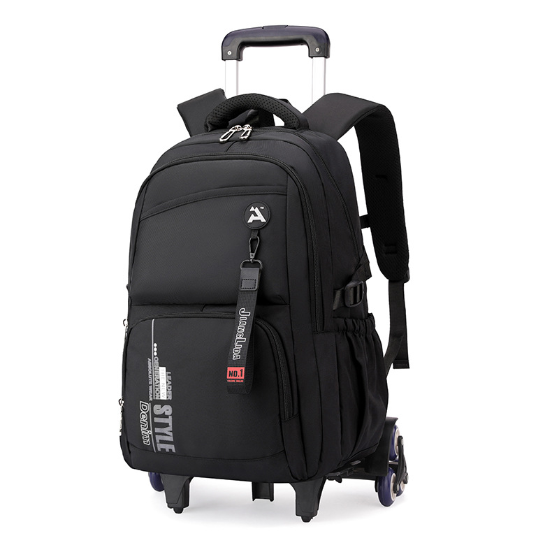 Escuela de escuela primaria transfronteriza de pescado natural, mochila escolar con barra de ruedas para niños y niñas, mochila desmontable con reducción de carga de gran capacidad de color sólido