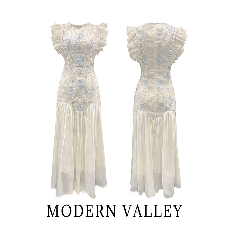 apricot Vintage Fishtail dress Women's Summer Long Dress Chic Unique Design Royal Sister Style High-end Dress