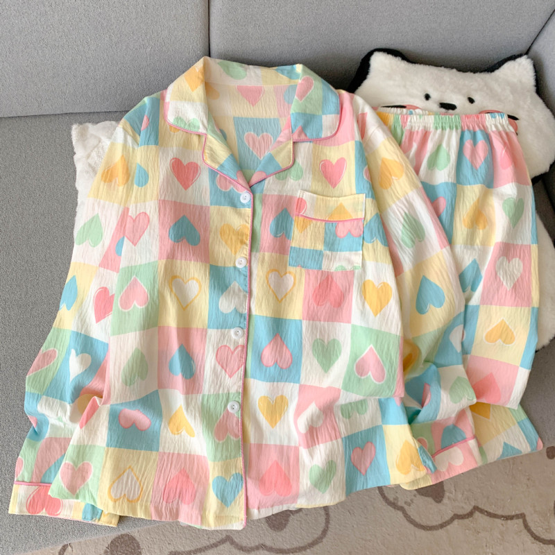 工厂直销云朵棉新款睡衣女长袖长裤开衫翻领卡通大码家居服套装|undefined
