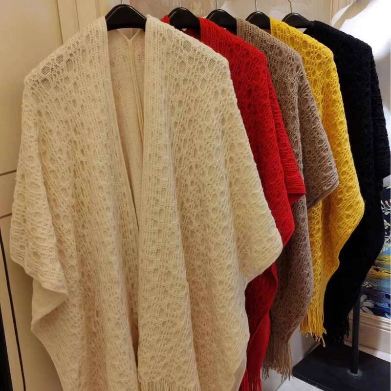 Spring and Autumn Knitted Shawl Women's Summer Air-conditioned Room Outside Woven Stylish Shoulder Neck Cardigan Jacket Tassel Wool Top