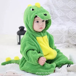 Baby's Jumpsuit Pajamas Fleece-Lined Thickened Dinosaur Hassel Men's and Women's Baby's Climbing Suit Autumn and Winter Children's Home Suit