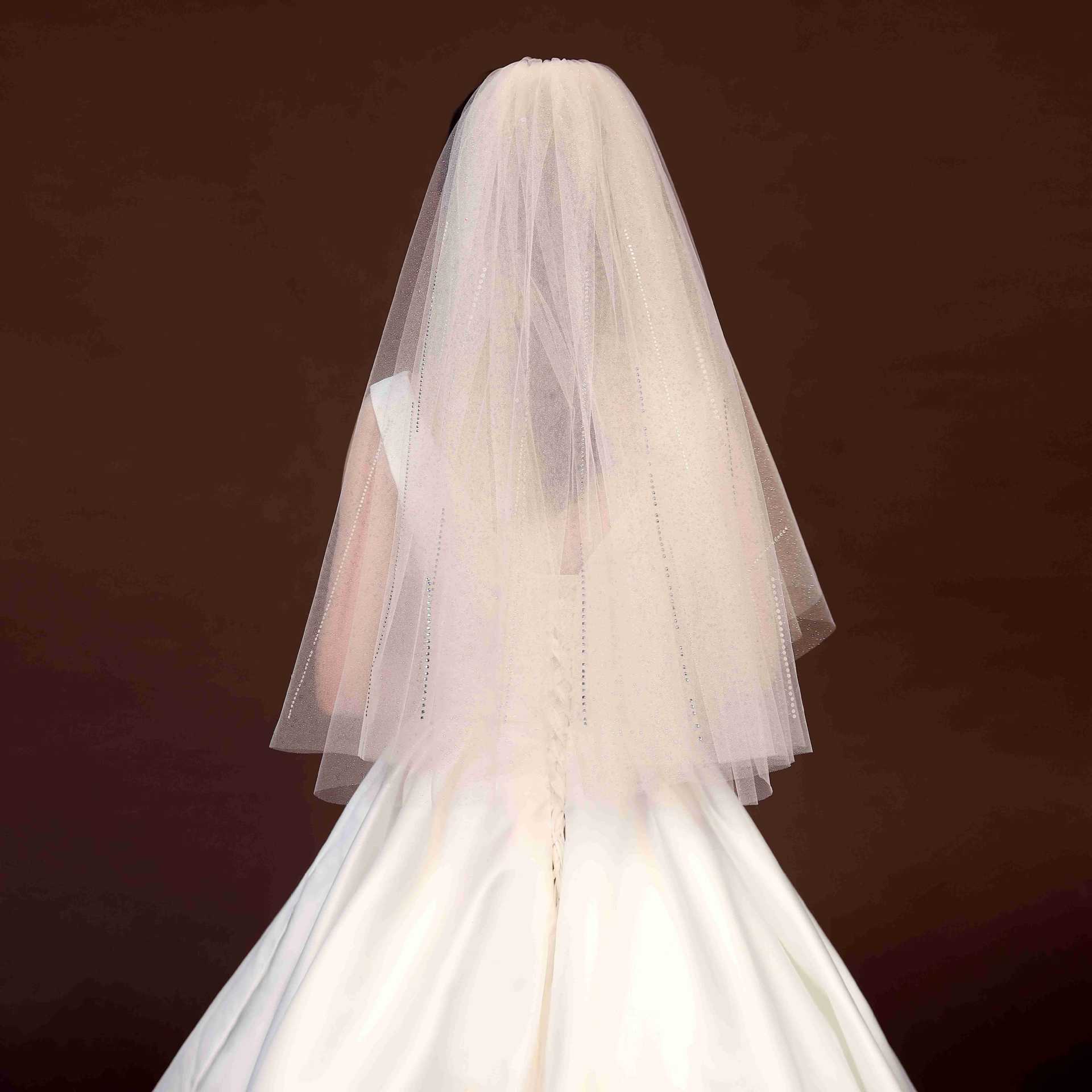 新娘頭紗頭飾超仙森系短款網紅拍照道具主婚紗領證簡約複古白色蓬