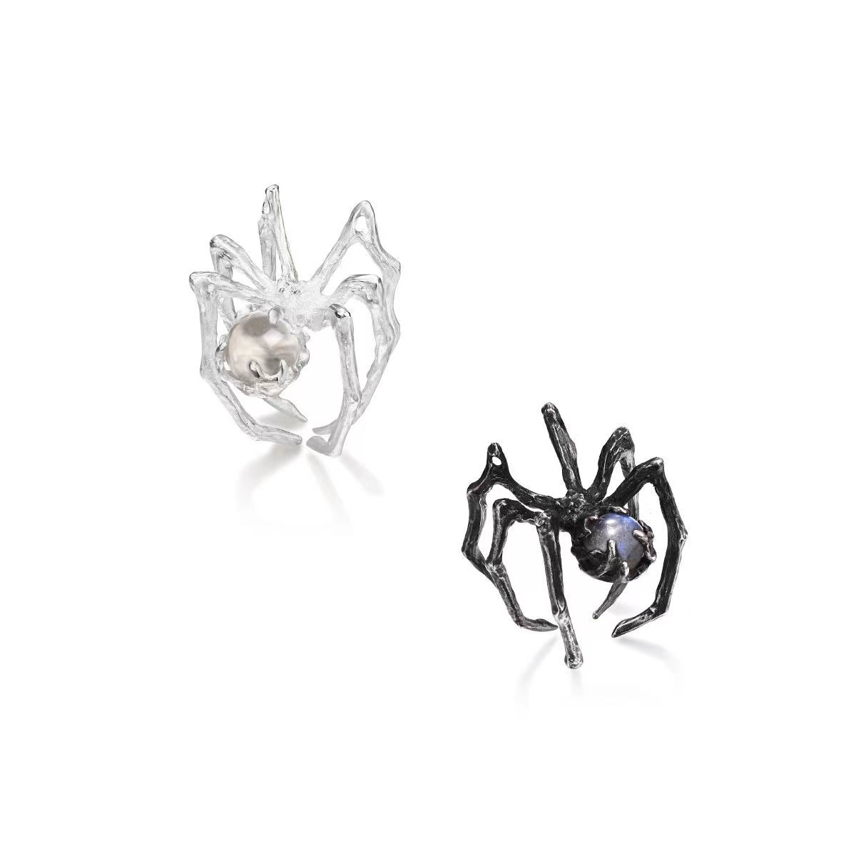Retro Fashion Punk Spider Copper Plating Metal Artificial Gemstones Open Ring