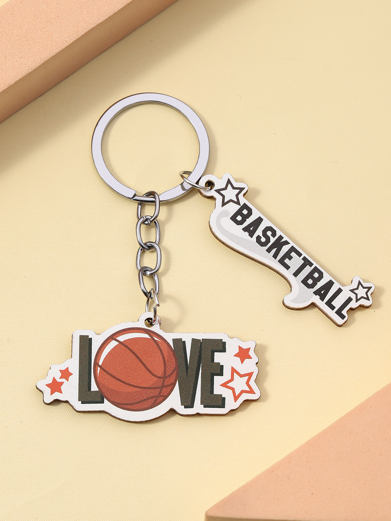 12g Weight Keychain Classification Daily Occasion Wood Material Letter, Ball Pattern Unisex Gender Sports Style Sports Letter Ball Wood Unisex Keychain 13