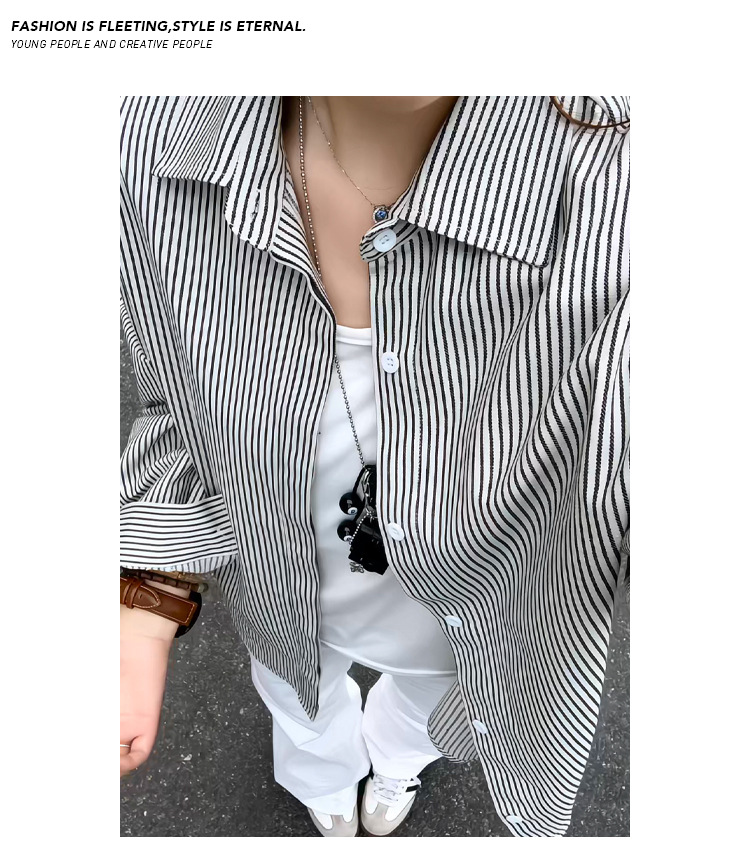 Camicia a righe stile retro americano per uomo maniche lunghe_voghion.com